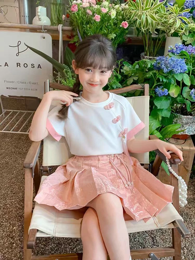 中国风百褶裙洋气新中式夏季女童