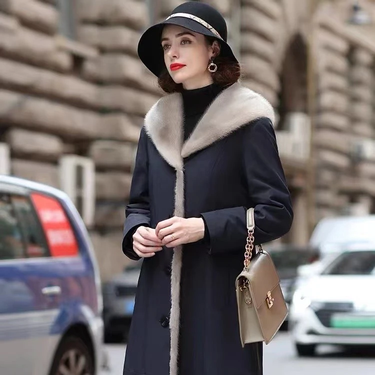 海宁貂绒派克服女款2025新款可拆卸扣子款内胆尼克服