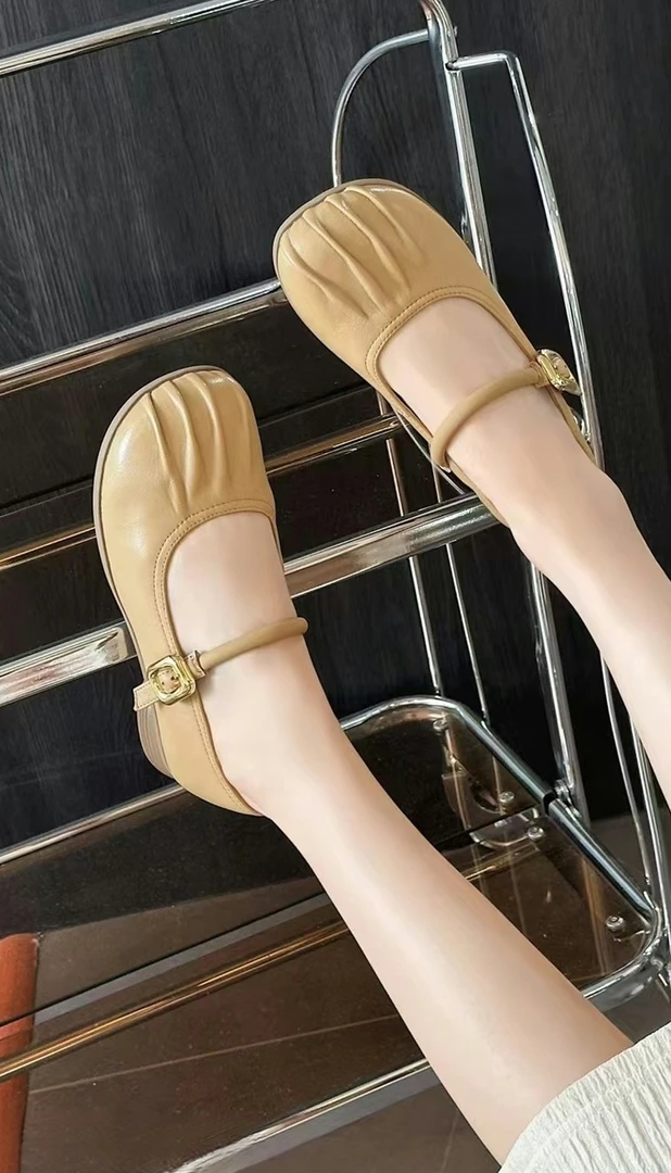 牛皮女鞋单鞋玛丽珍鞋圆头低跟一字扣带2025新款货号N176号36-40