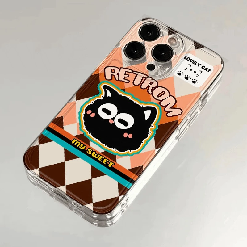 菱格黑猫适用苹果16Plus手机壳iPhone15PROMAX新款14/13/12透明壳