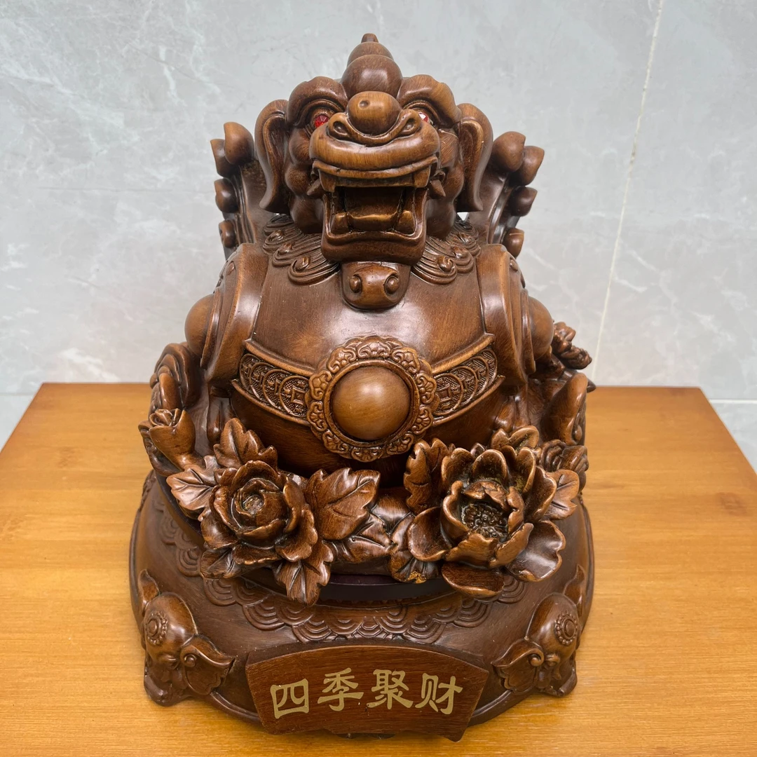 木纹旋转貔貅创意大号家居摆件桌面前台摆设雕刻收银台玄关工艺品
