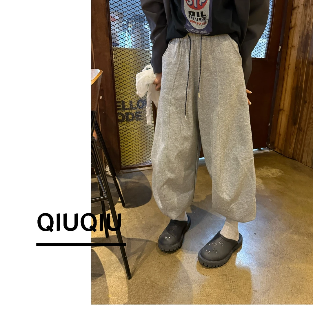 【新.脚踝九分卫裤】休闲小众个性高级感灰色设计师款宽松抽绳纯色