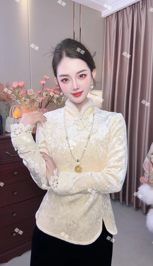 XX秋冬新款加绒加厚保暖收腰显瘦新中式盘扣打底衫159款