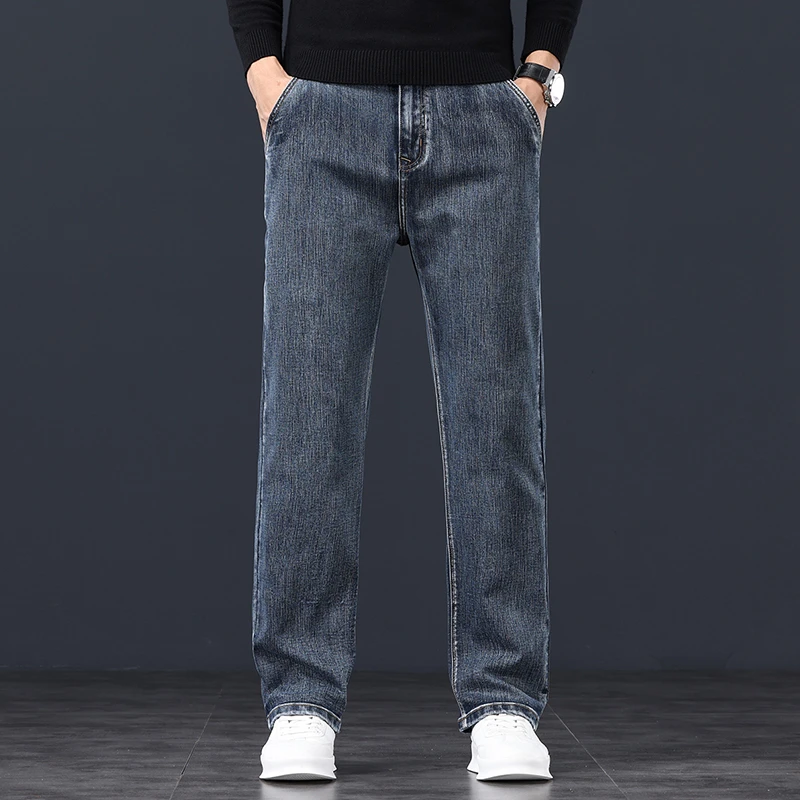 秋季新款复古牛仔裤男宽松直筒弹力百搭男士中年爸爸休闲长裤子男