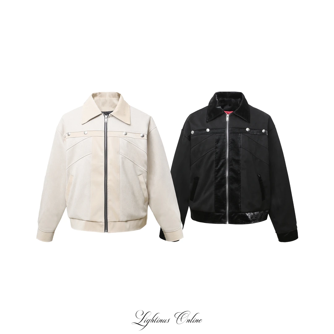 LightinUs【25ss】翻毛皮高级感短款外套男美式休闲结构蛇纹夹克春