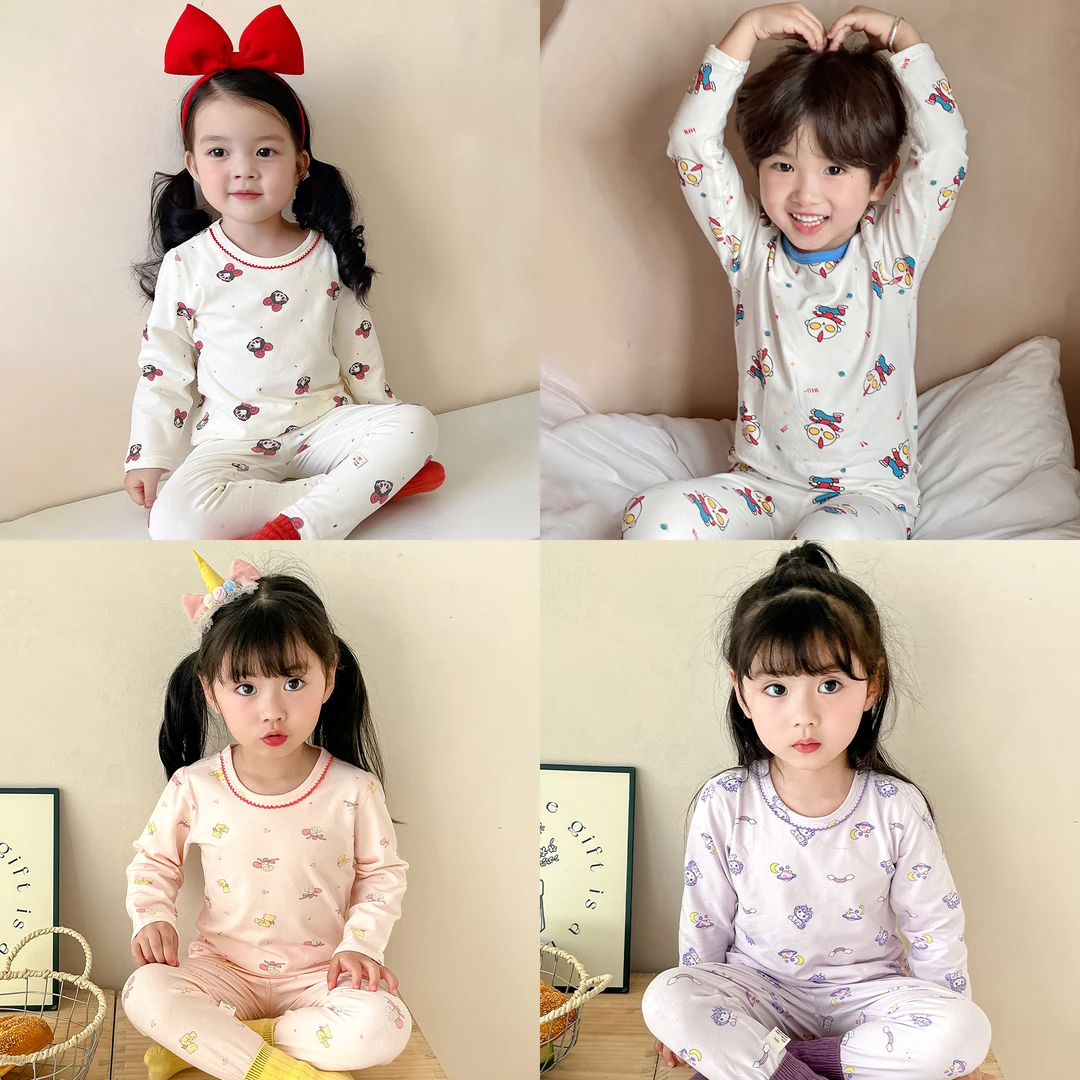 A类棉无骨儿童家居服套装男童女童宝宝春秋长袖亲肤秋衣秋裤套装