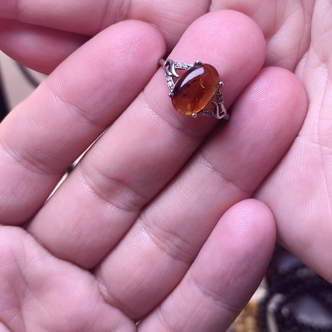 未镶嵌琥珀裸石抚顺虫珀蜘蛛925拖