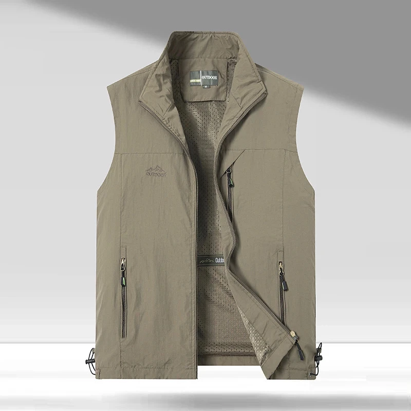 透气男春秋薄款背心户外马甲登山速干钓鱼立领夏季休闲轻薄