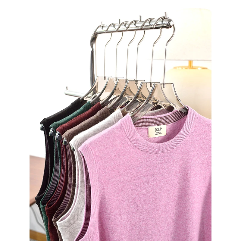 定织混色花纱 精纺山羊绒圆领无袖针织背心羊绒衫