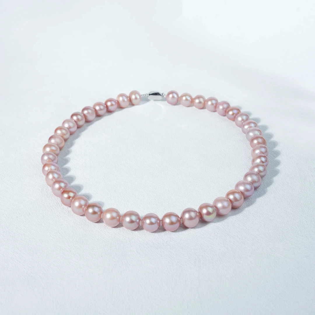 11-12mm鸢尾 G76-Z S925银天然淡水无核粉紫色珍珠项链45cm