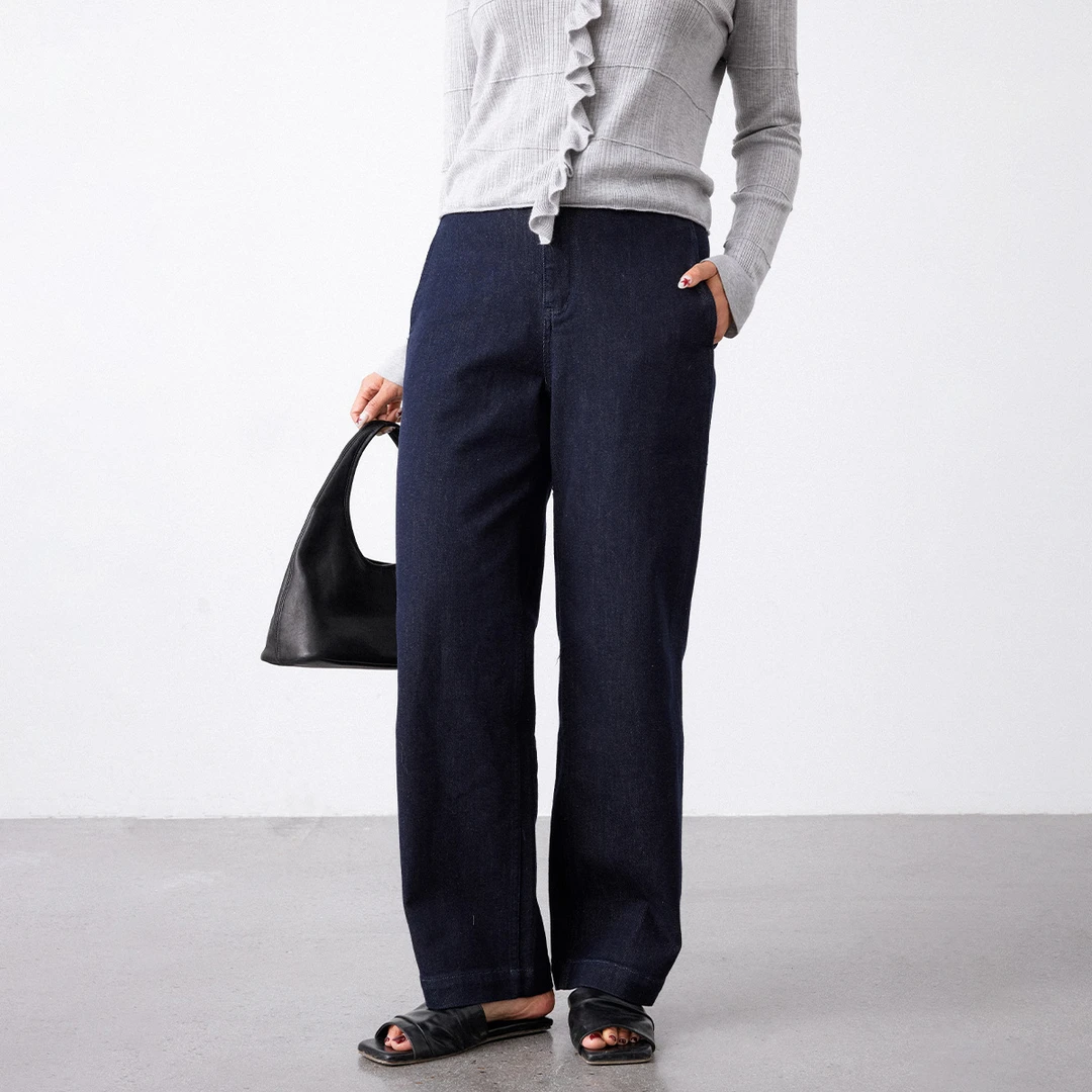 PLUSMALL jeans哈伦裤 原色时髦显瘦通勤小脚裤PPPP2411027