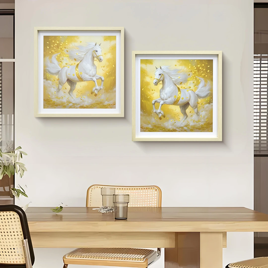 现代简约马上有钱与马到成功两联装饰画适合客厅玄关装饰马4040