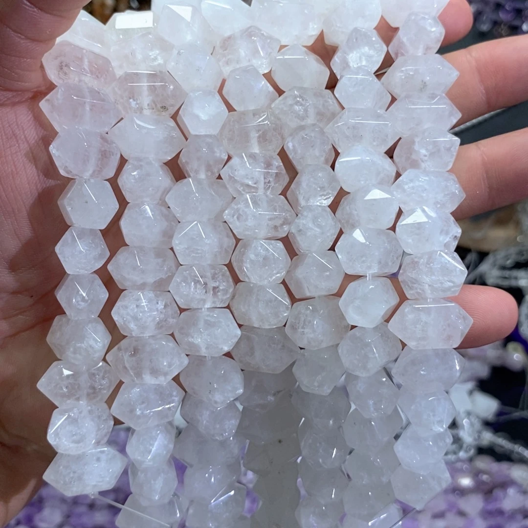 未镶嵌玛瑙/玉髓珠宝半成品天然白水晶双尖一条卡20mm20颗