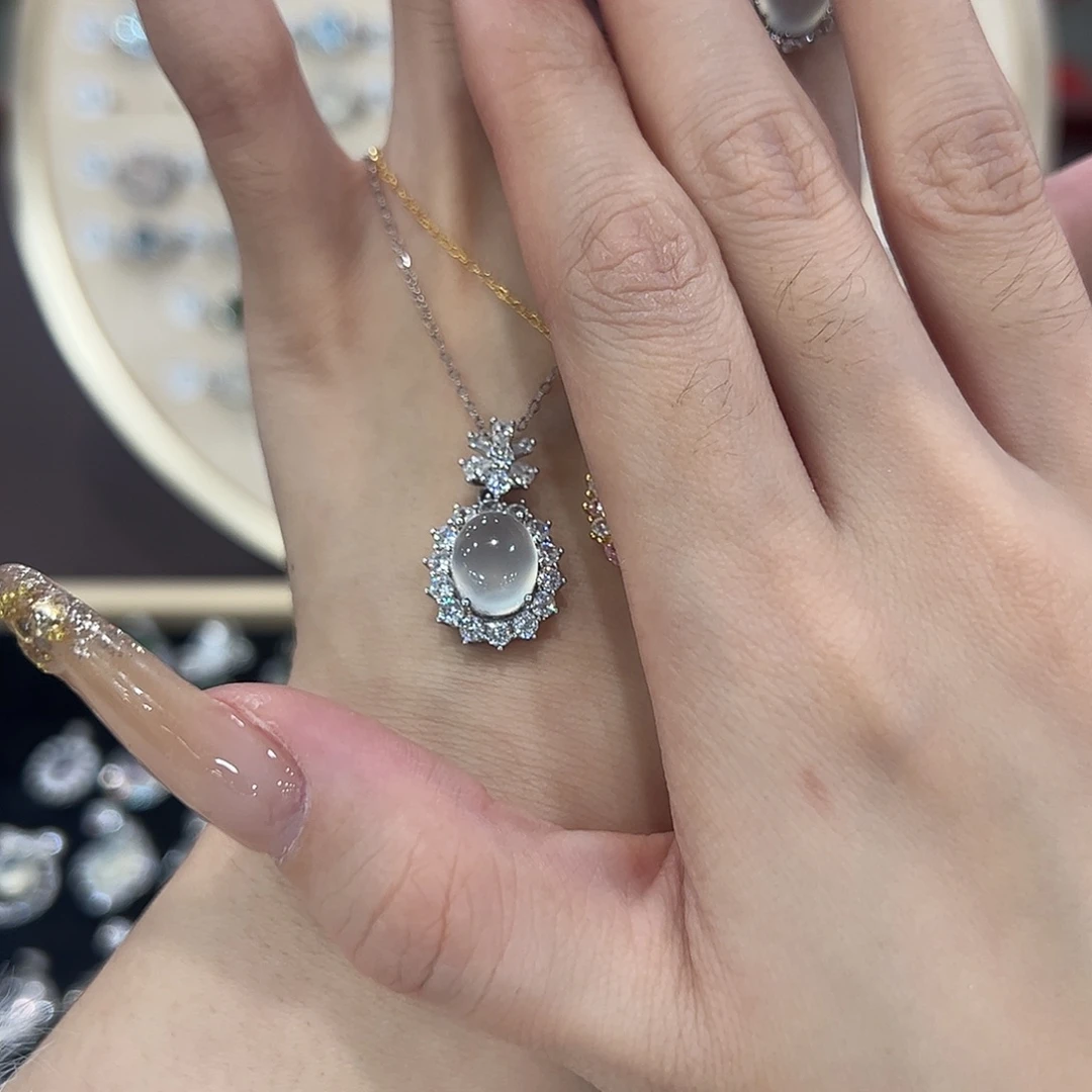 甜***子蛇纹石玉银S925镶嵌颈饰