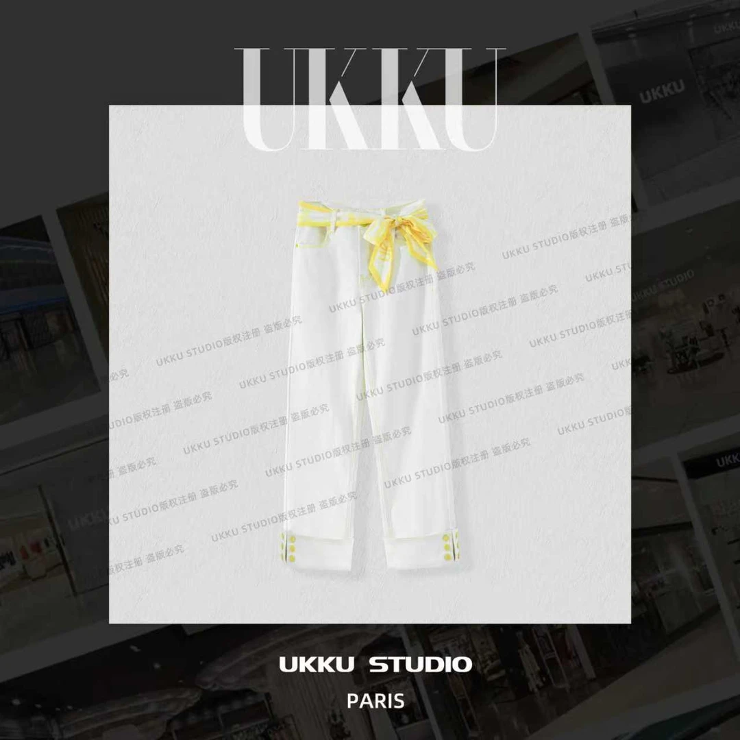 【UKKUSTUDIO】新款设计师轻奢重工直筒裤刺绣花边牛仔裤614625