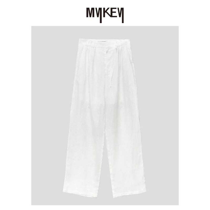 Mykey · | 法国进口亚麻| 可调节立体褶皱麻料九分裤MK5SSK560