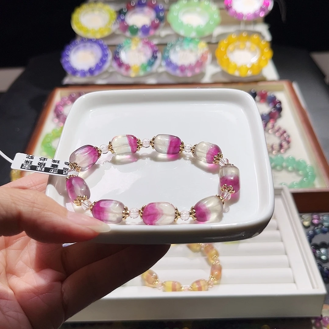 萤石未镶嵌手串紫红半盆糖豆