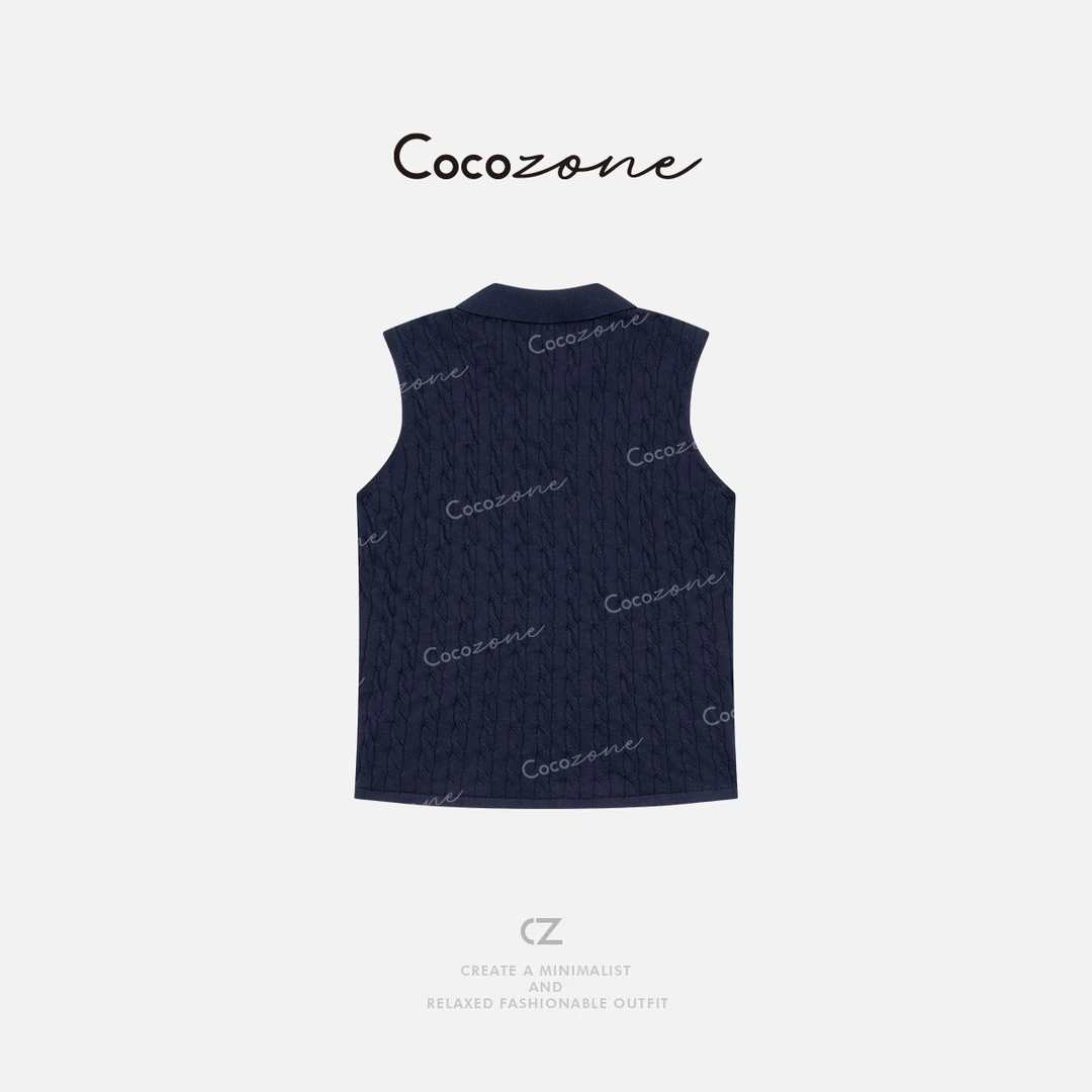 COCO ZONE 刘一一  POLO领日常简约复古条纹毛织背心CD2A1239