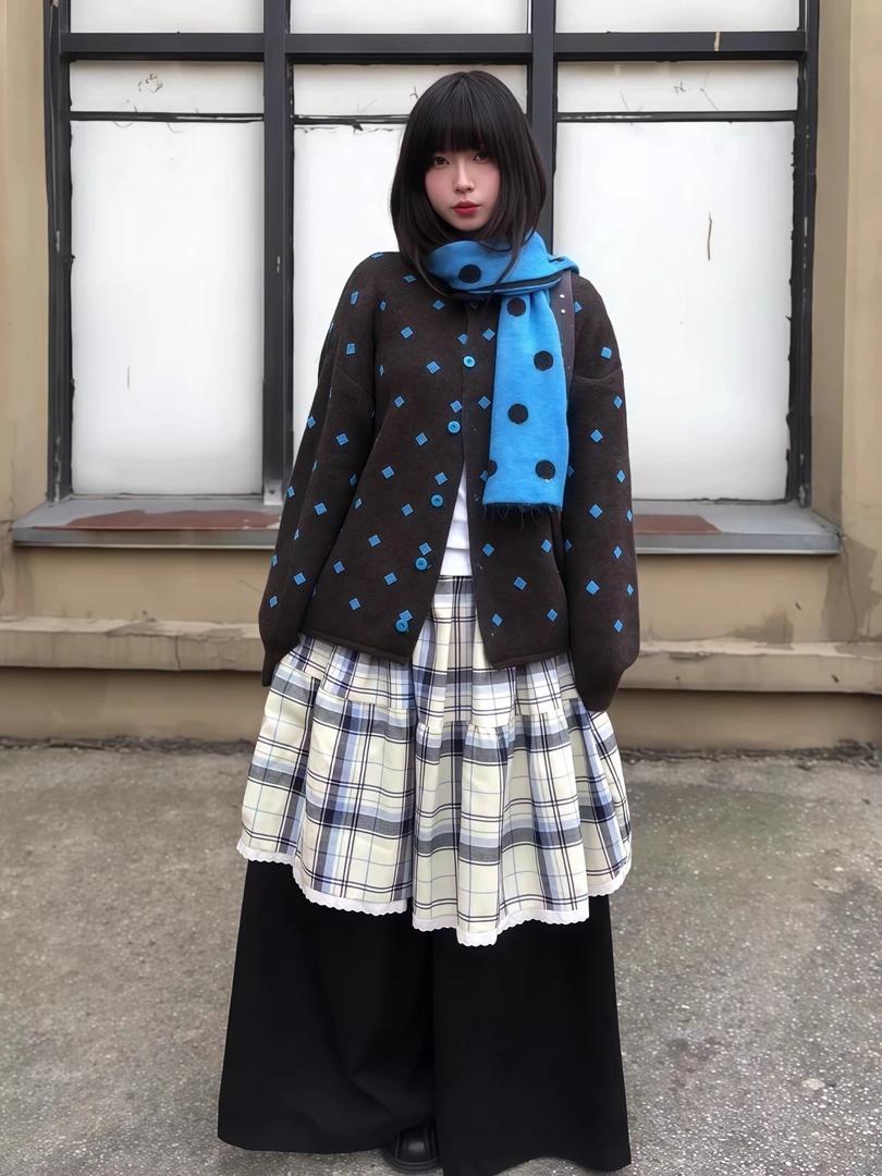 「波点漫舞」拍一发二波点针织开衫毛衣女2025新款韩系慵懒风外套