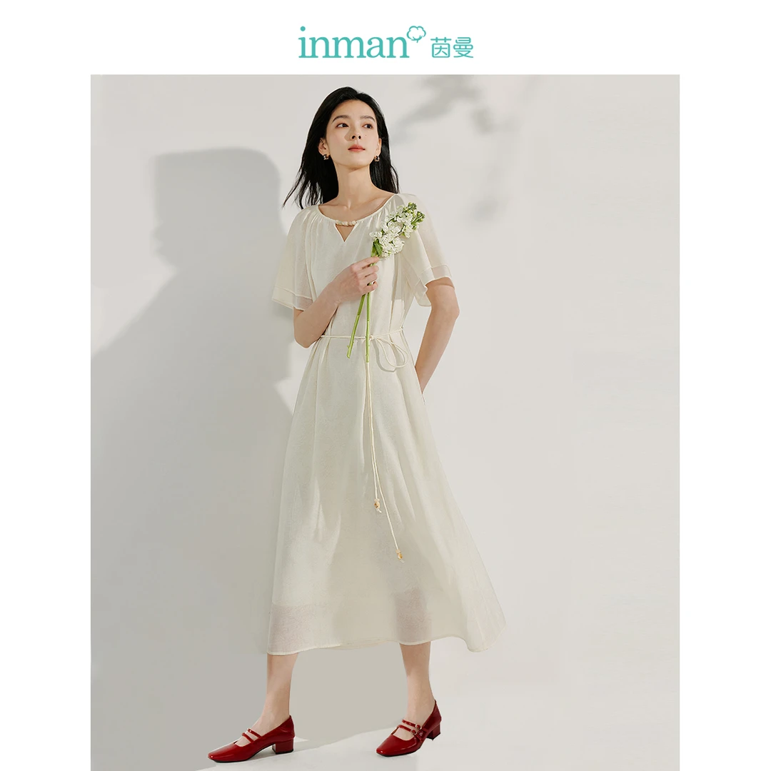 【商场同款】茵曼海边飘逸连衣裙女2025年夏季新款收腰显瘦长裙