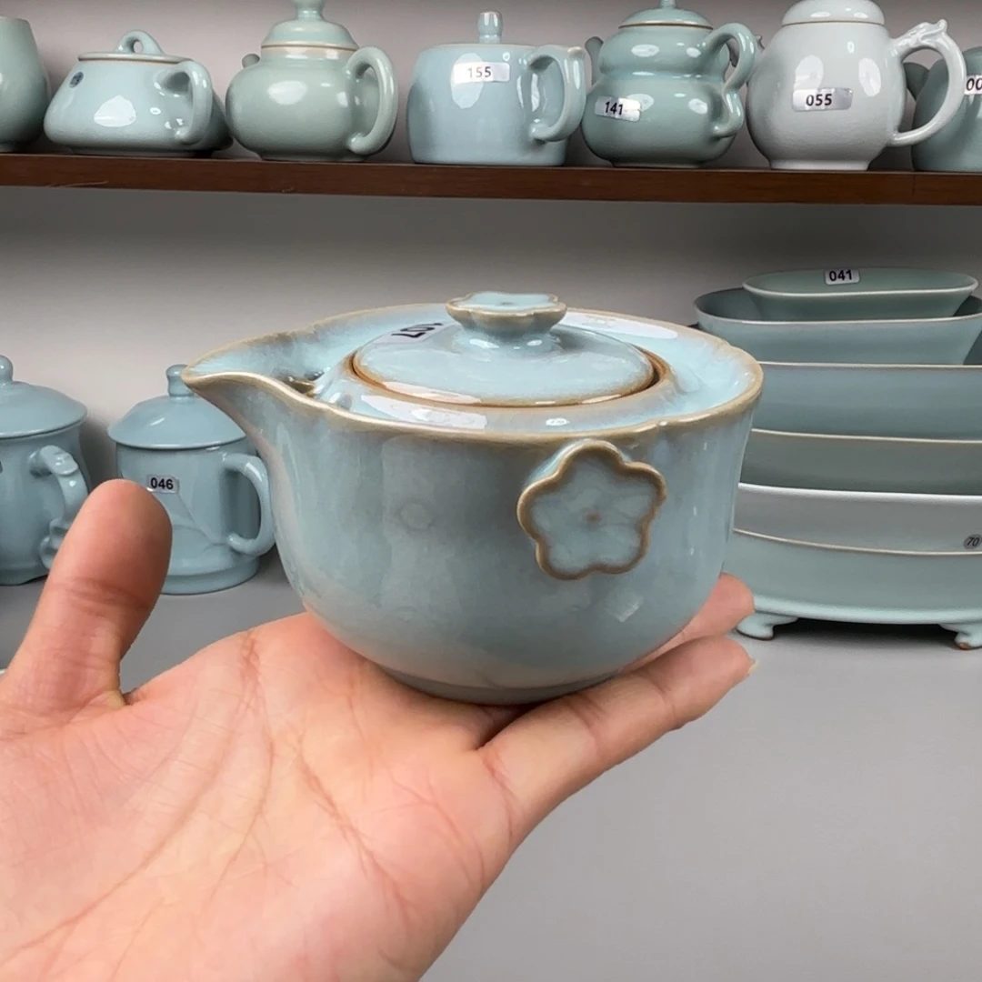 摆件陶汝瓷手抓壶支钉烧天青釉孤品特价