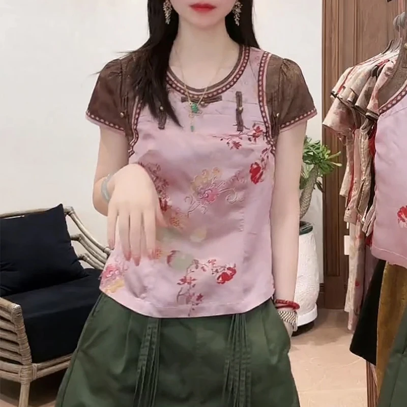 新中式独特复古印花无袖衬衫女2025夏季新款国风盘扣修身显瘦上衣