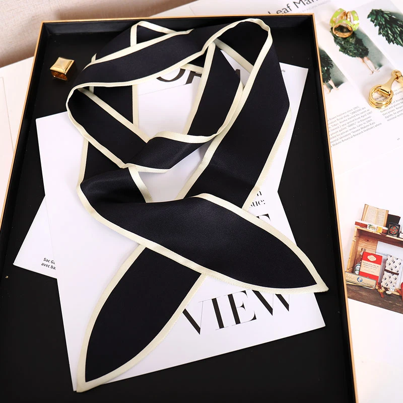 新品高货16姆米双层真丝斜纹绸纯色长条领巾飘带桑蚕丝窄长条丝巾