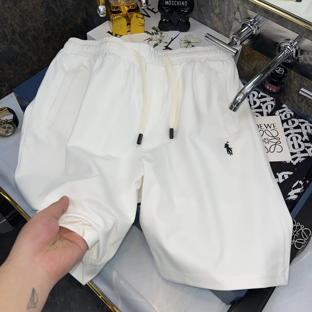 梦中情裤~舒适透气男士针织短裤夏季休闲五分裤纯色精致刺绣裤子