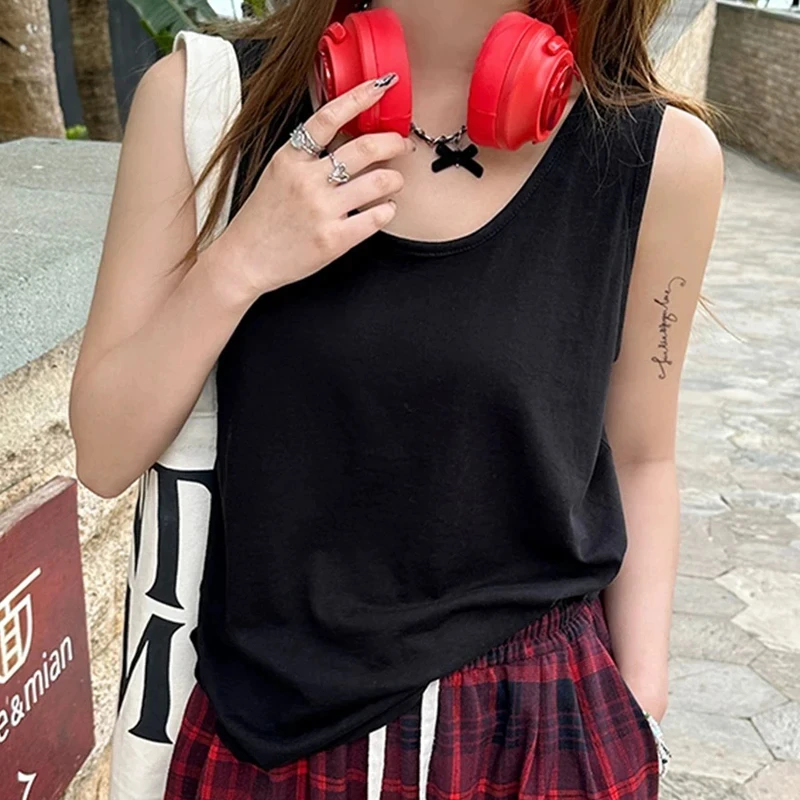 凉感2025新款慵懒风吊带夏季白色宽肩带背心纯色显瘦文艺复兴风