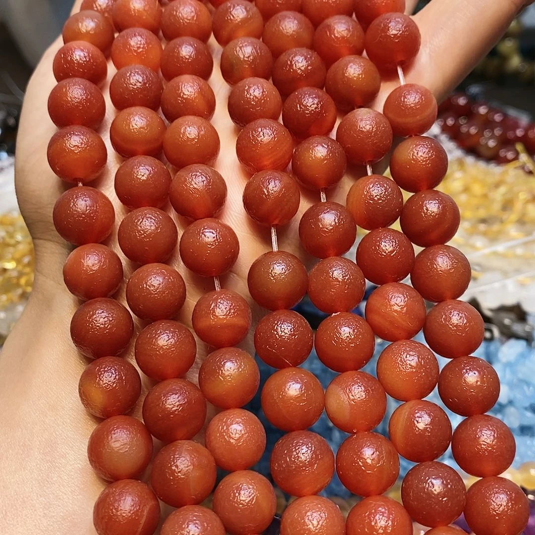 玛瑙/玉髓散珠天然橘皮红玛瑙一条12mm