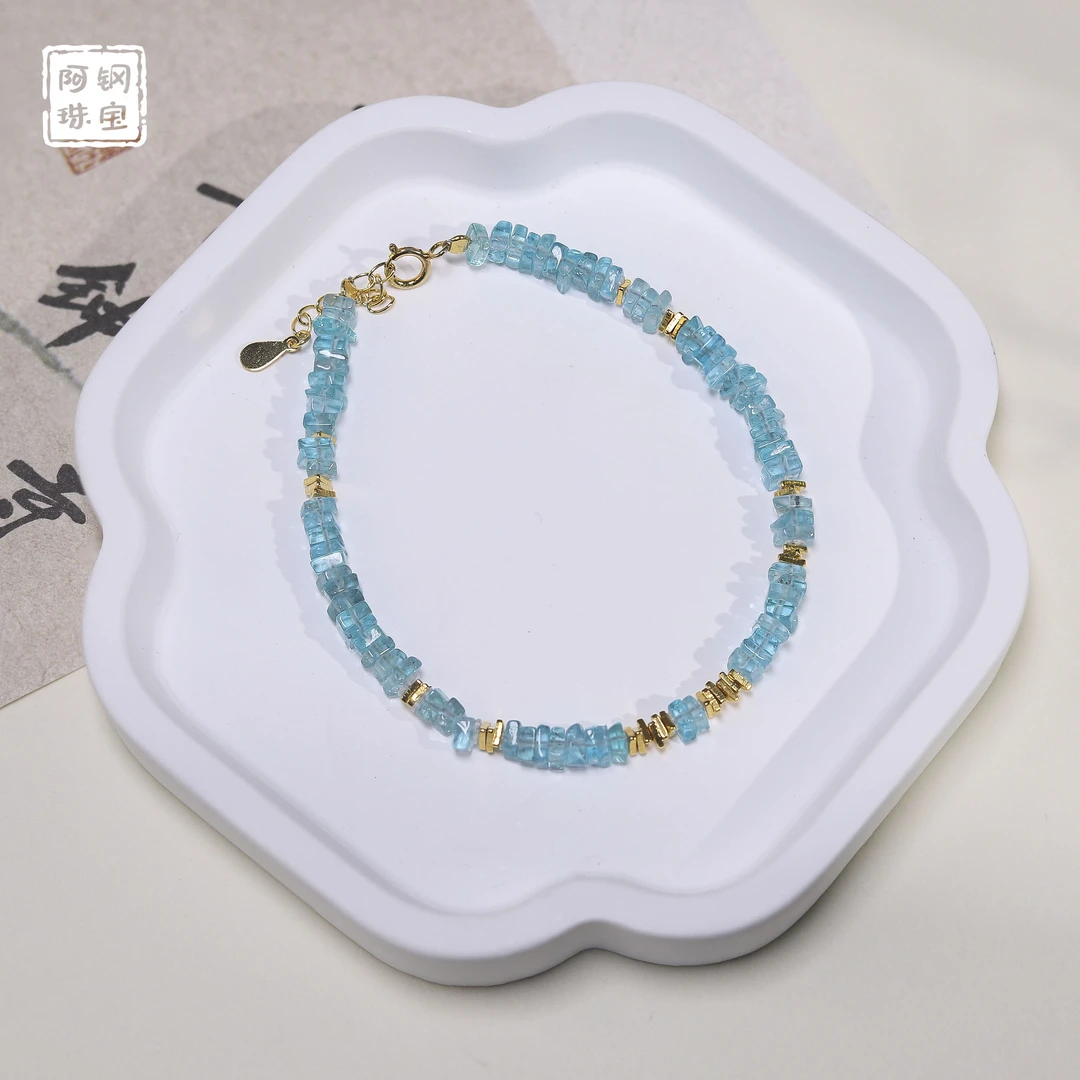 【帕拉伊巴蓝】毕业蓝磷灰方糖手链925银延长链-多样性发其一-LL105