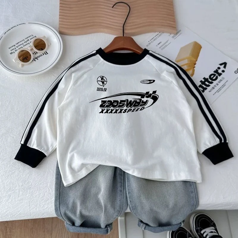 纯棉儿童长袖T恤内搭上衣春秋新款小童洋气卡通宝宝印花打底衫男t