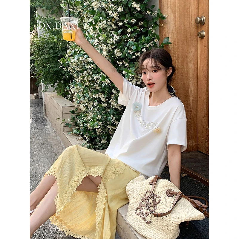 代大喜【花开半夏】不规则半身裙花朵气质温柔优雅25夏季新款中长裙