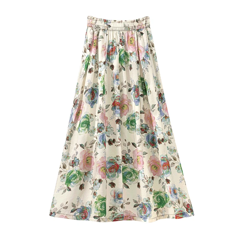 2025夏季新款女装清新高腰中长款A字松紧腰半身裙T52F0043B