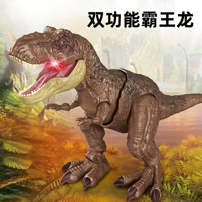 网红款儿童益智玩具电动霸王龙手动按压发声仿真恐龙叫声模型摆件