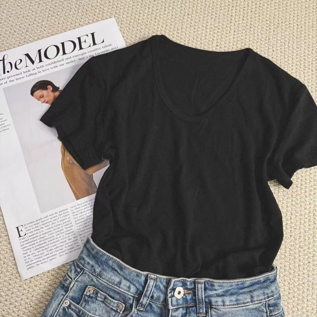 早春修身百搭U领打底T恤25023