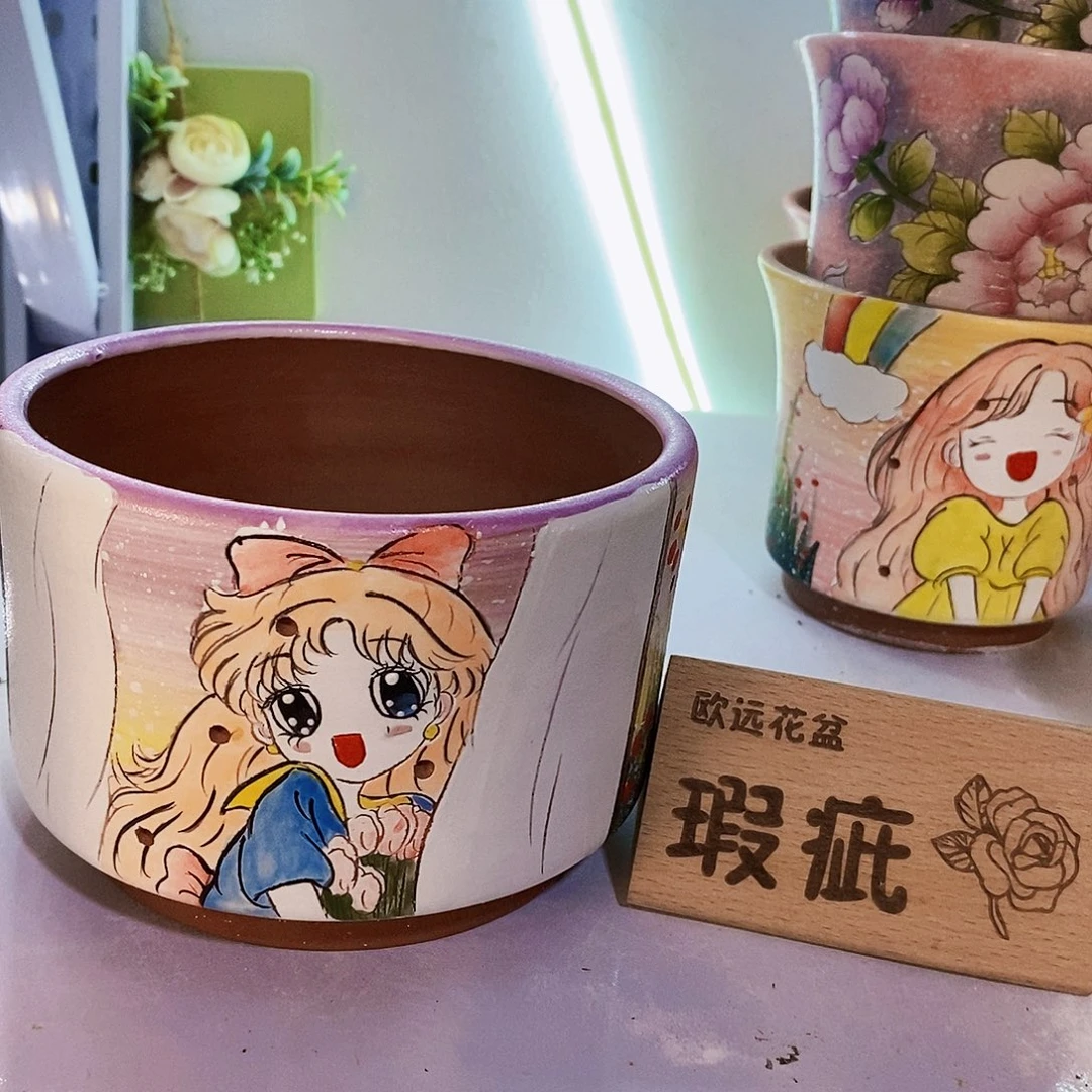 花盆紫砂红陶手绘花盆