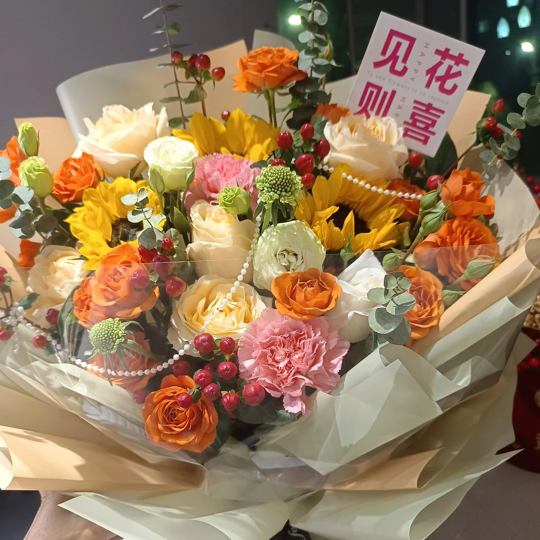 向日葵玫瑰混搭韩式风格鲜花