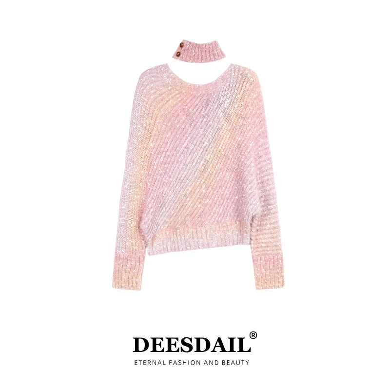 Deesdail冬季渐变长袖知性毛衣显瘦小众知性针织衫女A277