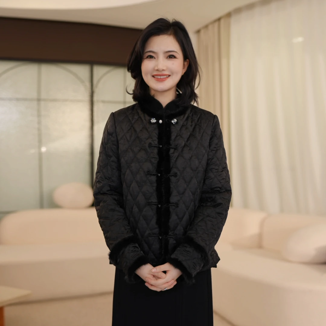 【水貂羊毛棉服】枫竺阿楠anan新中式国风提花棉服女冬天防寒外套