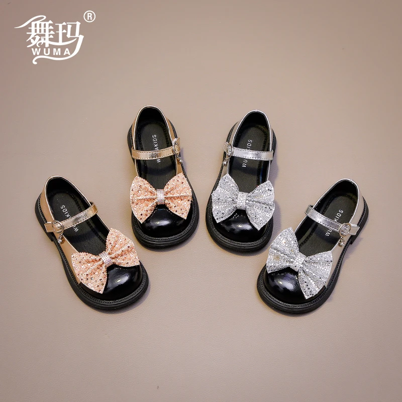 女童鞋子儿童公主鞋2025春夏季女孩蝴蝶结中大童软底皮鞋518136