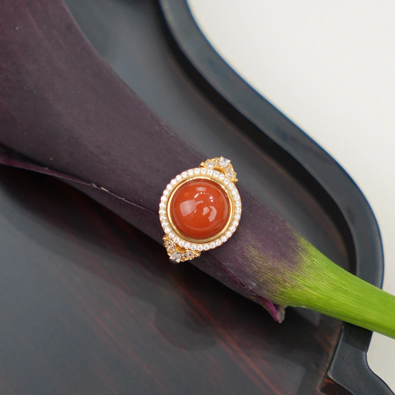 沐银时代《鸿运福禄》925银南红玛瑙戒指 多样性发货