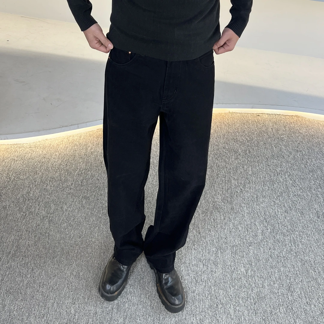 《APT》美式高街浅黑色水洗做旧直筒潮牌男女款休闲牛仔裤通勤长裤