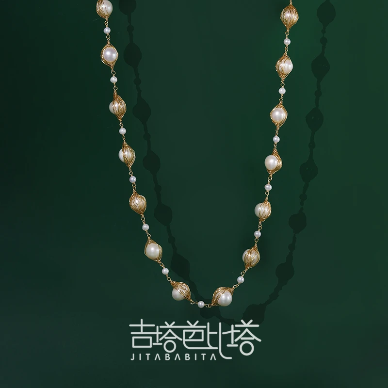 铜合金项链 时尚百搭气质毛衣金色手工白色链项链长款颈链7560