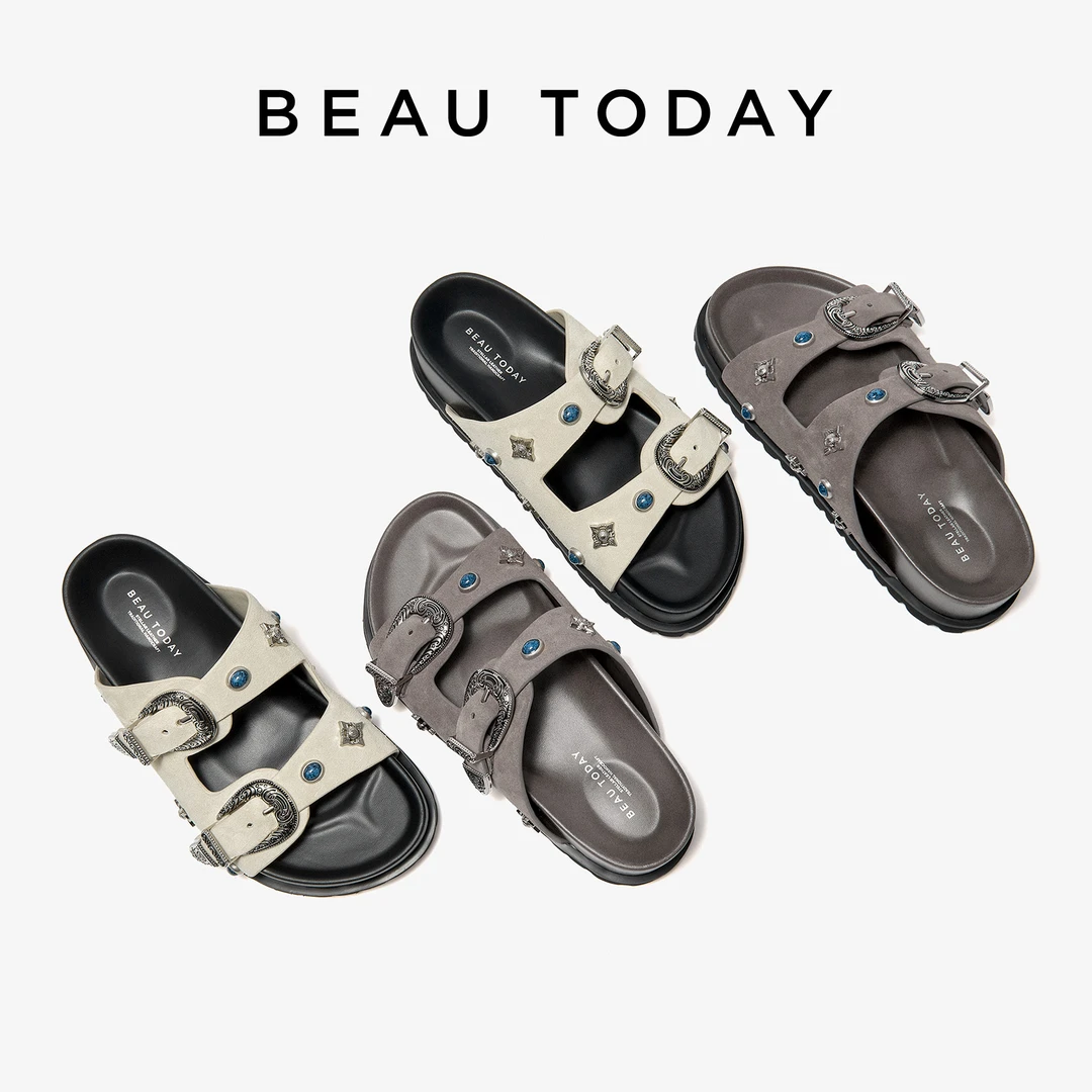 BeauToday【商场同款轻便厚底5.1cm增高】2025新款夏季真皮女拖鞋