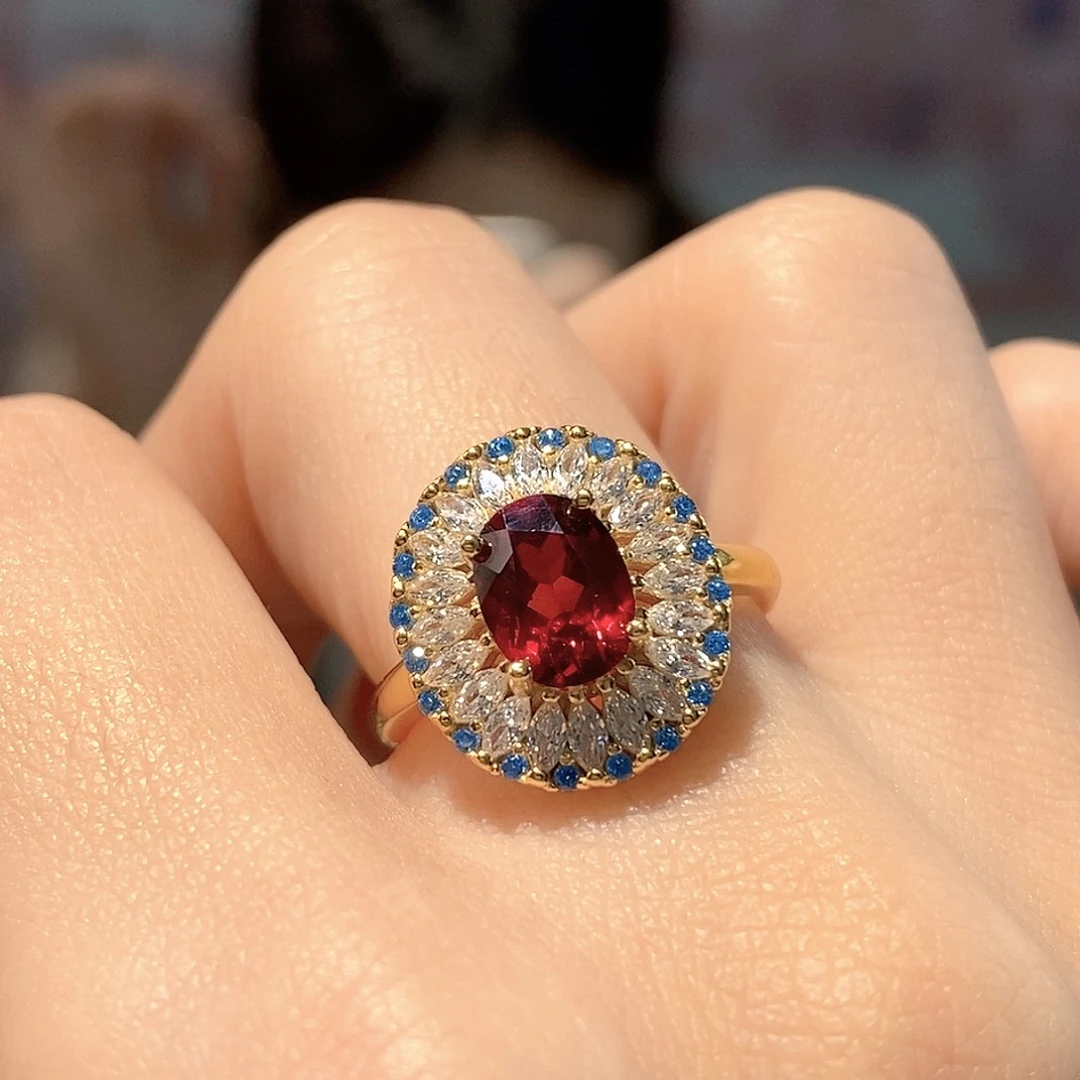 银S925镶嵌戒指石榴石天然宝石