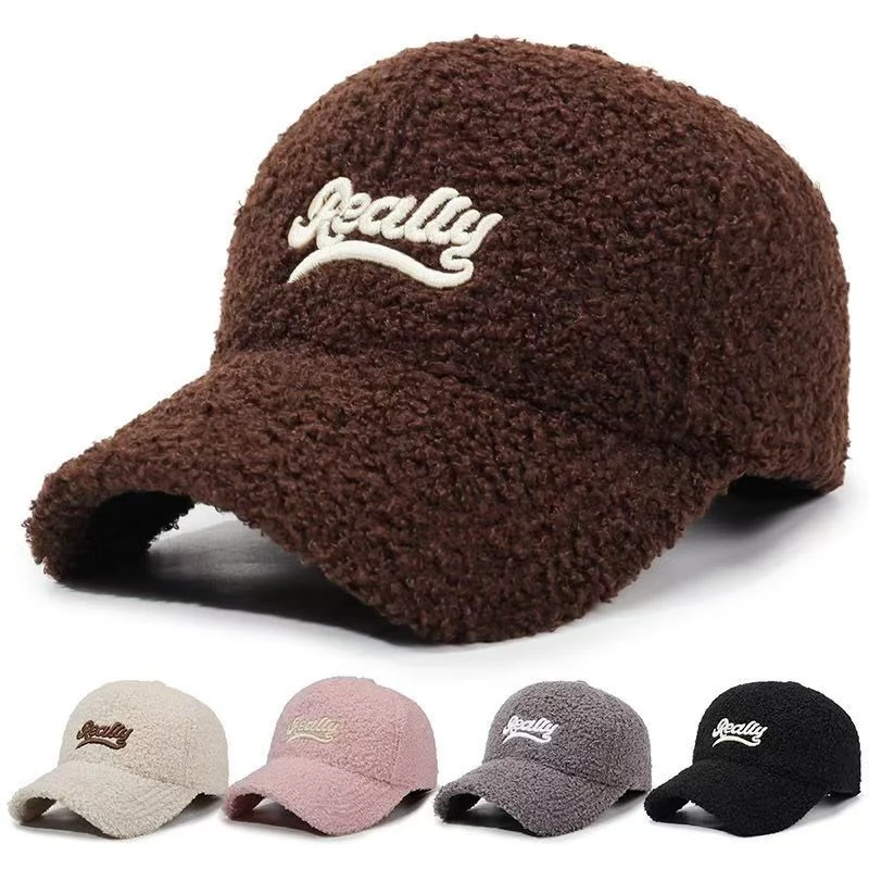 帽子女秋冬季仿羊羔毛百搭网红棒球帽保暖防寒显脸小毛茸鸭舌帽