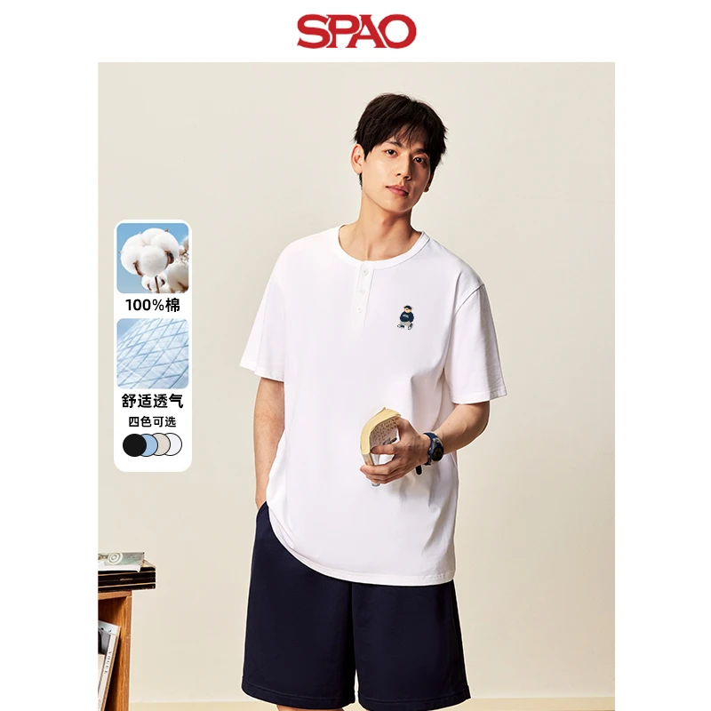 SPAO韩国同款重磅纯棉短袖t恤男生夏季美式宽松通勤百搭情侣装ZL