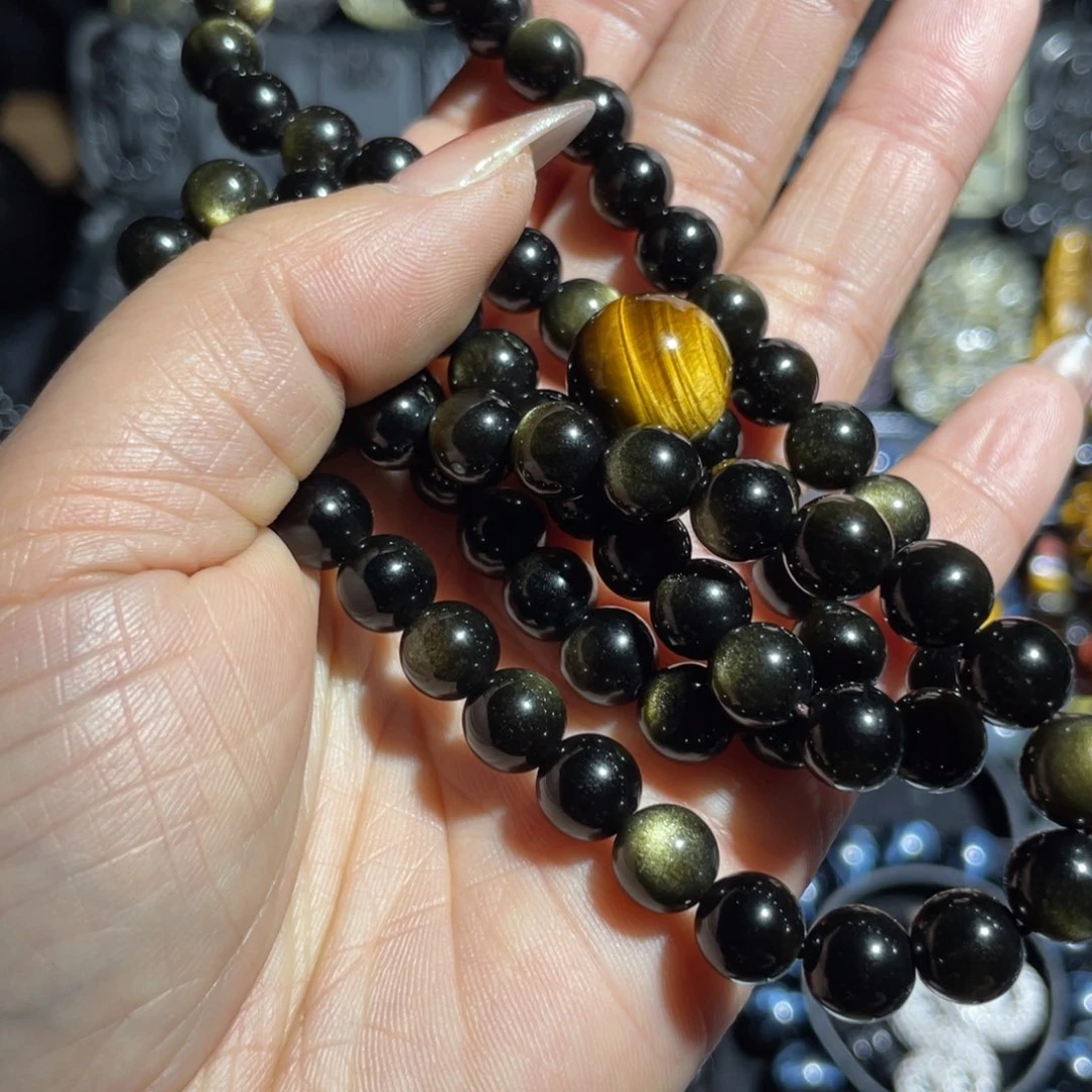 黑曜岩手串未镶嵌壮***雄88颗8mm定制款不退不换