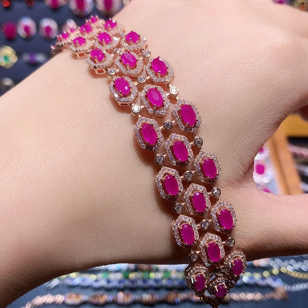 于***萍红宝石手链银S925镶嵌